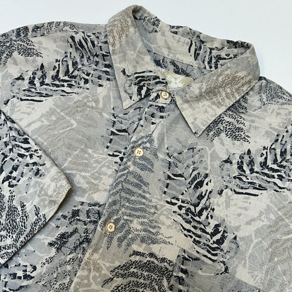 Tasso Elba Island Shirt Mens 2XL Silk Linen Palm Hawaiian Beige Aloha Shirt XXL - Picture 1 of 12